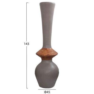 DECORATIVE FLOOR VASE NEBULA HM4660.05M FIBER CEMENT IN TAUPE--TEAK WOOD Φ45x148Hcm.