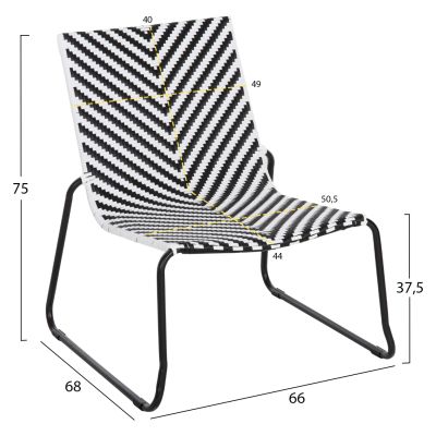 OUTDOOR LOUNGE SET PONY HM6081 METAL COFFEE TABLE-2 CHAIRS BLACK-WHITE SYNTHETIC RATTAN