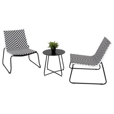 OUTDOOR LOUNGE SET PONY HM6081 METAL COFFEE TABLE-2 CHAIRS BLACK-WHITE SYNTHETIC RATTAN