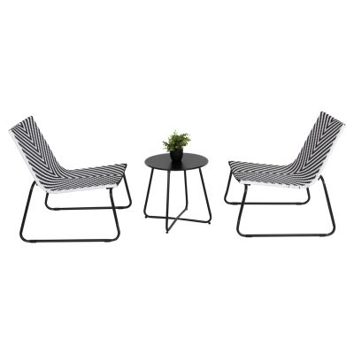 OUTDOOR LOUNGE SET PONY HM6081 METAL COFFEE TABLE-2 CHAIRS BLACK-WHITE SYNTHETIC RATTAN