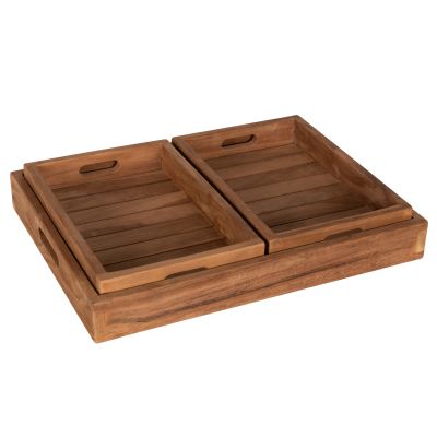 TREY SET 3PCS HM7894 TEAK WOOD IN NATURAL COLOR 39x29x7cm.
