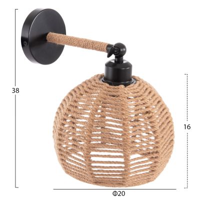 WALL SCONCE STOLT HM4483 METAL BASE-HEMP ROPE-[E27] 20x20x38-24Hcm.