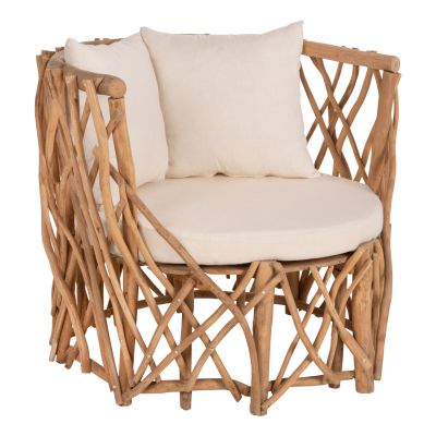 ARMCHAIR KAAN HM5994 TEAK BRANCH IN NATURAL-WHITE CUSHIONS 95x89x80Hcm.