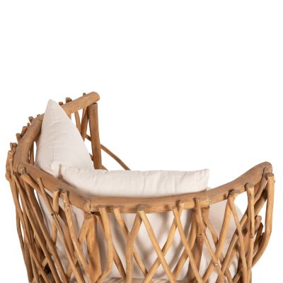 ARMCHAIR KAAN HM5994 TEAK BRANCH IN NATURAL-WHITE CUSHIONS 95x89x80Hcm.