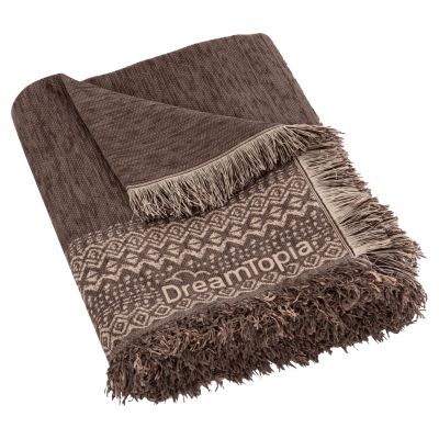 SOFA COVER-THROW WITH FRINGES DREAMTOPIA HM12165.04 IN BROWN COLOR 295X170cm.