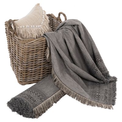 SOFA COVER-THROW WITH FRINGES DREAMTOPIA HM12163.06 IN GREY COLOR 245X170cm.