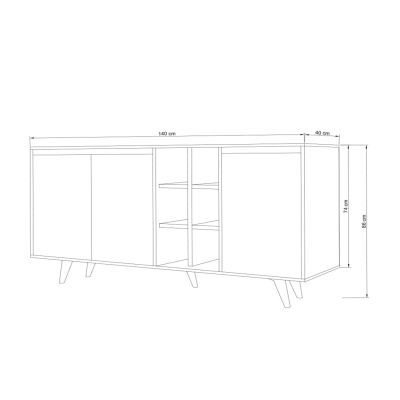 BUFFET MELAMINE WHITE WITH WALNUT DOORS 140x40x86Hcm.HM9432.01