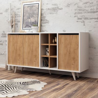 BUFFET MELAMINE WHITE WITH WALNUT DOORS 140x40x86Hcm.HM9432.01