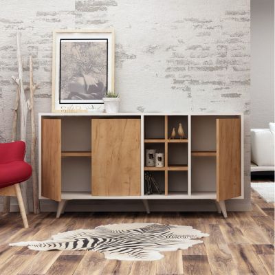 BUFFET MELAMINE WHITE WITH WALNUT DOORS 140x40x86Hcm.HM9432.01