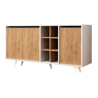 BUFFET MELAMINE WHITE WITH WALNUT DOORS 140x40x86Hcm.HM9432.01