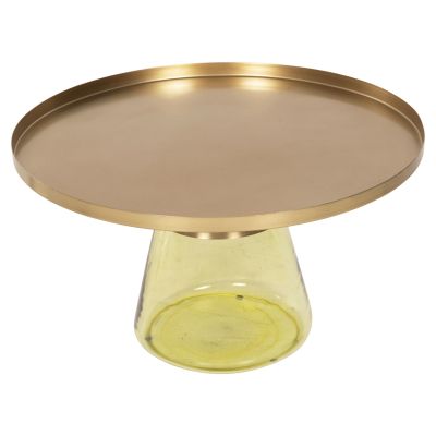 COFFEE TABLE SCAL HM9724 GREEN GLASS BASE-METAL TOP IN GOLD Φ76x43,5Hcm.