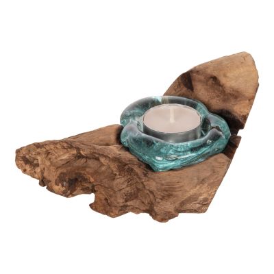 ДЕКОР ЗА МАСА HM4283 ОСНОВА ЗА СВЕЩ-1 ТОЧКА-ТИКОВО ДЪРВО МАСИВ И СТЪКЛО-ЕСТЕСТВЕНО