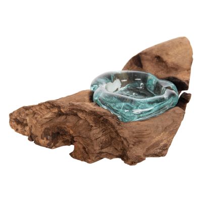 ДЕКОР ЗА МАСА HM4283 ОСНОВА ЗА СВЕЩ-1 ТОЧКА-ТИКОВО ДЪРВО МАСИВ И СТЪКЛО-ЕСТЕСТВЕНО