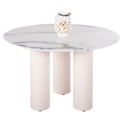 DINING TABLE ROUND DORIK FB99768.01 TABLETOP WHITE MARBLE MDF-WHITE MDF LEGS Φ120x77Hcm.