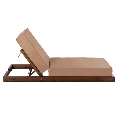 ПЛАЖЕН ШЕЗЛОНГ НИСЪК IKARIA HM10622.04 БОРОВО ДЪРВО В ЦВЯТ ОРЕХ-МОКА ТЕКСТИЛ-ВЪЗГЛАВНИЦА ДЕБЕЛИНА 20см