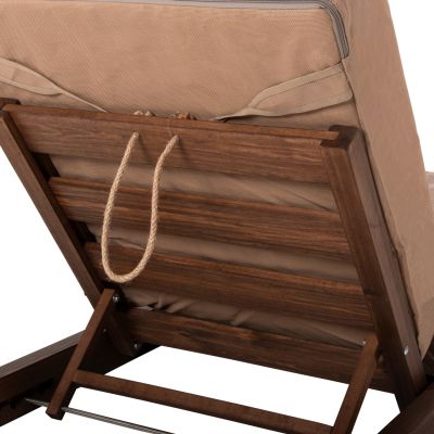 ПЛАЖЕН ШЕЗЛОНГ НИСЪК IKARIA HM10622.04 БОРОВО ДЪРВО В ЦВЯТ ОРЕХ-МОКА ТЕКСТИЛ-ВЪЗГЛАВНИЦА ДЕБЕЛИНА 20см