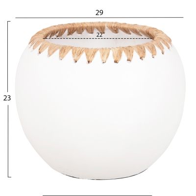 DECORATIVE VASE HM4375 TERRACOTTA IN WHITE WITH STRAW WEAVING ON THE RIM Φ29x23Hcm.