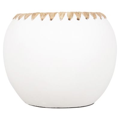 DECORATIVE VASE HM4375 TERRACOTTA IN WHITE WITH STRAW WEAVING ON THE RIM Φ29x23Hcm.