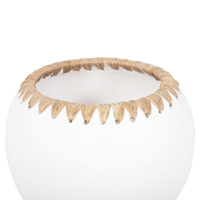 DECORATIVE VASE HM4375 TERRACOTTA IN WHITE WITH STRAW WEAVING ON THE RIM Φ29x23Hcm.