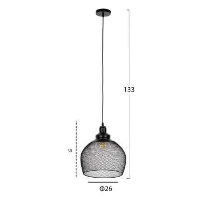 CEILING PENDANT LAMP HM4103 BLACK METAL MESH SPHERE Φ26x133Hcm.