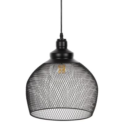 CEILING PENDANT LAMP HM4103 BLACK METAL MESH SPHERE Φ26x133Hcm.