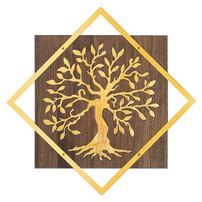 WALL DECORATION TREE FIGURE HM4752-METAL IN GOLD-WOOD 54x3(thickness)x54Hcm.