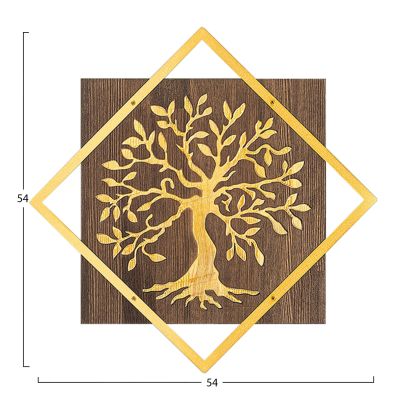WALL DECORATION TREE FIGURE HM4752-METAL IN GOLD-WOOD 54x3(thickness)x54Hcm.