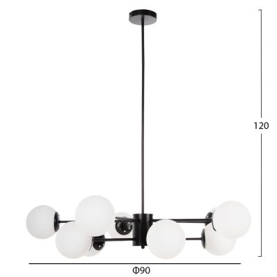 CEILING PENDANT MULTI-LIGHT HM4170 BLACK METAL WHITE GLASS Φ90x97,5Hcm.