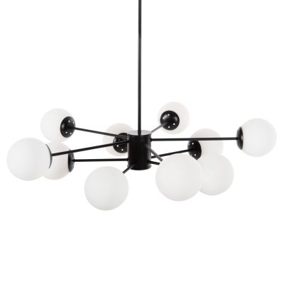 CEILING PENDANT MULTI-LIGHT HM4170 BLACK METAL WHITE GLASS Φ90x97,5Hcm.