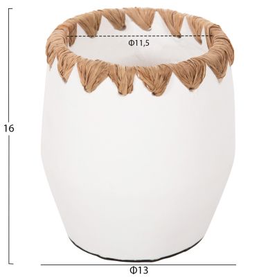 DECORATIVE VASE HM4369 TERRACOTTA IN WHITE WITH STRAW WEAVING ON THE RIM Φ13x16Hcm.