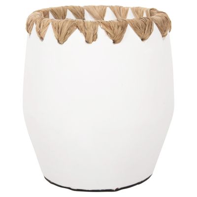 DECORATIVE VASE HM4369 TERRACOTTA IN WHITE WITH STRAW WEAVING ON THE RIM Φ13x16Hcm.