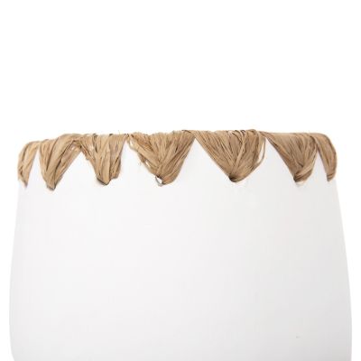 DECORATIVE VASE HM4369 TERRACOTTA IN WHITE WITH STRAW WEAVING ON THE RIM Φ13x16Hcm.