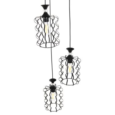 CEILING PENDANT LUMINAIRE HM4089 3-LIGHT BLACK METAL CAPS Φ34x128Hcm.