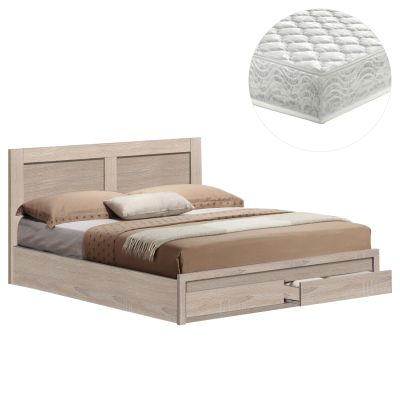DOUBLE BED WITH DRAWERS & MATTRESS CAPRI HM21169 MELAMINE IN SONAMA--FOR 150x200cm.