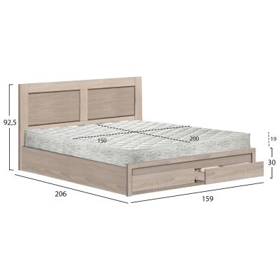 DOUBLE BED WITH DRAWERS & MATTRESS CAPRI HM21169 MELAMINE IN SONAMA--FOR 150x200cm.
