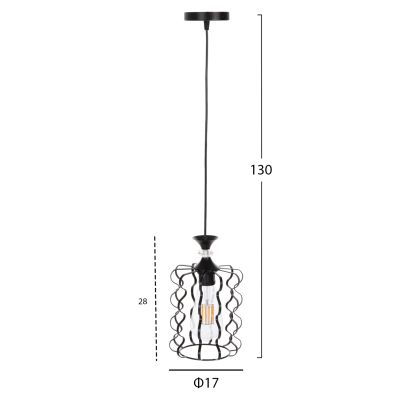 CEILING PENDANT LAMP HM4088 BLACK METAL CAP Φ17x130Hcm.