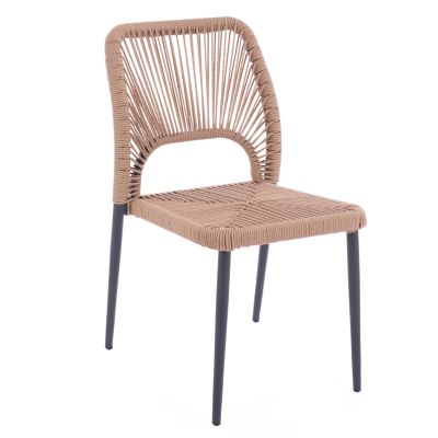 GRAY ALUMINUM CHAIR WITH BEIGE PE TWIST RATTAN HM5770.02 45x63x82Y cm.