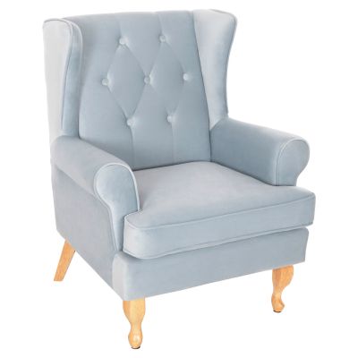 BERGERE КРЕСЛО BRANDON HM3073.31 BABY BLUE КАДИФЕ-КРАКА В ЕСТЕСТВЕН ДЪРВЕН ЦВЯТ 82,5x80x104Hcm.
