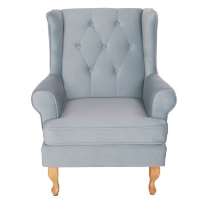 BERGERE КРЕСЛО BRANDON HM3073.31 BABY BLUE КАДИФЕ-КРАКА В ЕСТЕСТВЕН ДЪРВЕН ЦВЯТ 82,5x80x104Hcm.