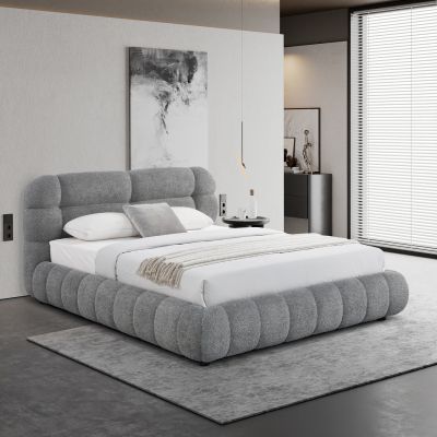 DOUBLE BED WITH STORAGE SPACE MOLEN HM730.01 GREY BOUCLE FABRIC--MATTRESS 160x200cm.