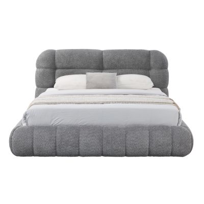 DOUBLE BED WITH STORAGE SPACE MOLEN HM730.01 GREY BOUCLE FABRIC--MATTRESS 160x200cm.