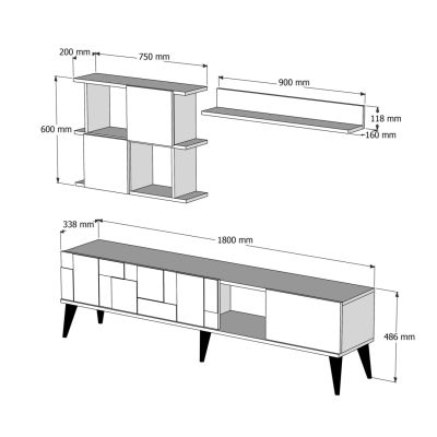 TV FURNITURE SET TRONDE HM9437.03 MELAMINE IN WALNUT AND WHITE MARBLE LOOK 180x33.8x48.6Hcm.