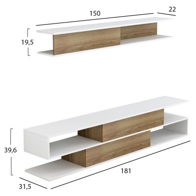 TV FURNITURE SET BIRGITTA HM8903.11 MELAMINE IN NATURAL-WHITE 181x31,5x39,6Hcm.