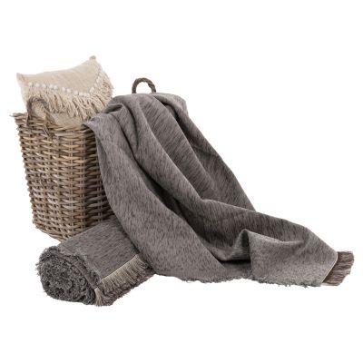 SOFA COVER-THROW WITH FRINGES DREAMTOPIA HM12164.08 IN GREY COLOR 178X178cm.