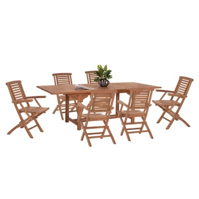OUTDOOR DINING SET CRANDER HM21288 TABLE & 6 DINING CHAIRS FOLDABLE--TEAK WOOD