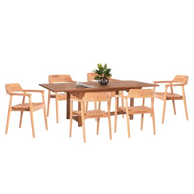 OUTDOOR DINING SET FREM HM21291 TABLE & 6 DINING CHAIRS--TEAK WOOD