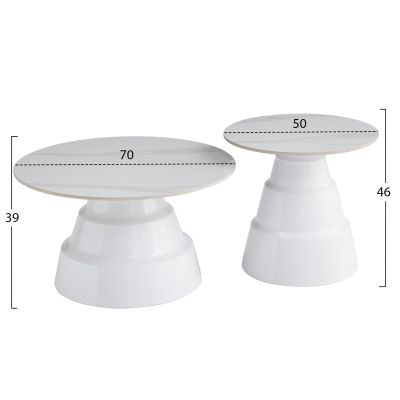 SET 2 COFFEE TABLES LIDOX HM18306.01 SINTERED STONE TOPS AND BASES--WHITE Φ50cm & Φ70cm