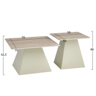 SET 2 COFFEE TABLES QUBER(X) HM18311.04 CERAMIC SQUARE TOPS--BASES IN CHAMPAGNE COLOR