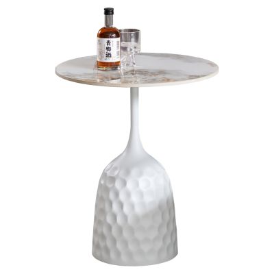 COFFEE TABLE LONGSTEM HM18317.01 WHITE METAL BASE--SINTERED STONE TOP IN CALACATA GOLD Φ50