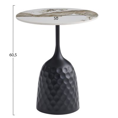 COFFEE TABLE LONGSTEM HM18317.02 BLACK METAL BASE--SINTERED STONE TOP IN PANDORA COLOR Φ50